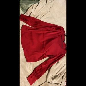 Red, silk long sleeve dress shirt